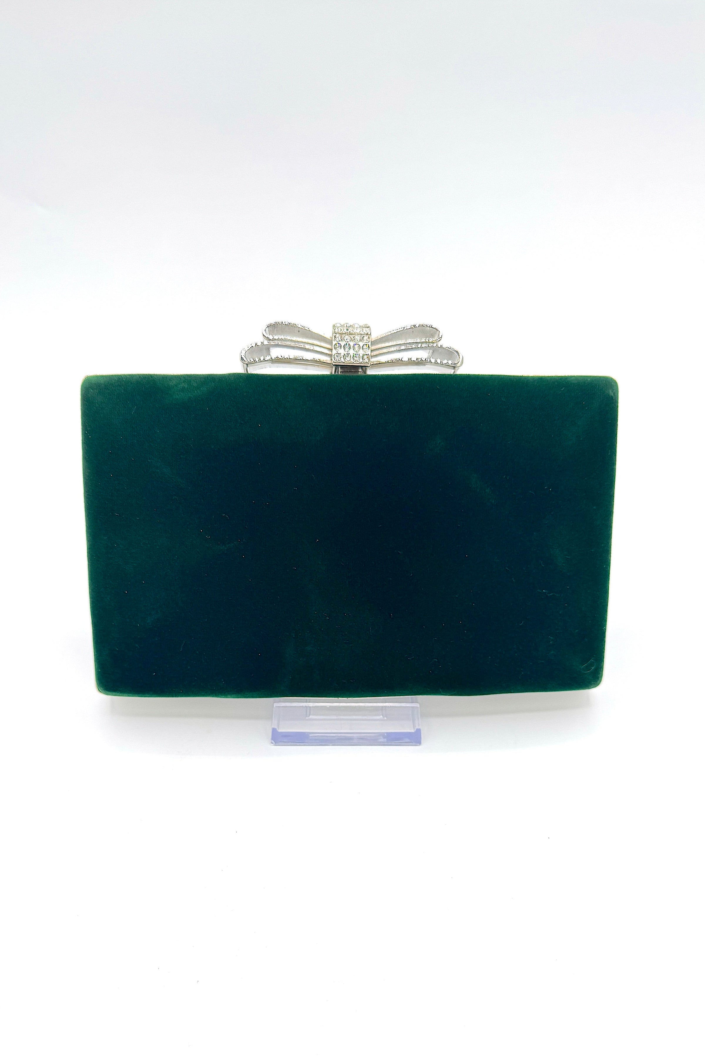 Tres Chic  Silver Bow Clutch Green Velvet