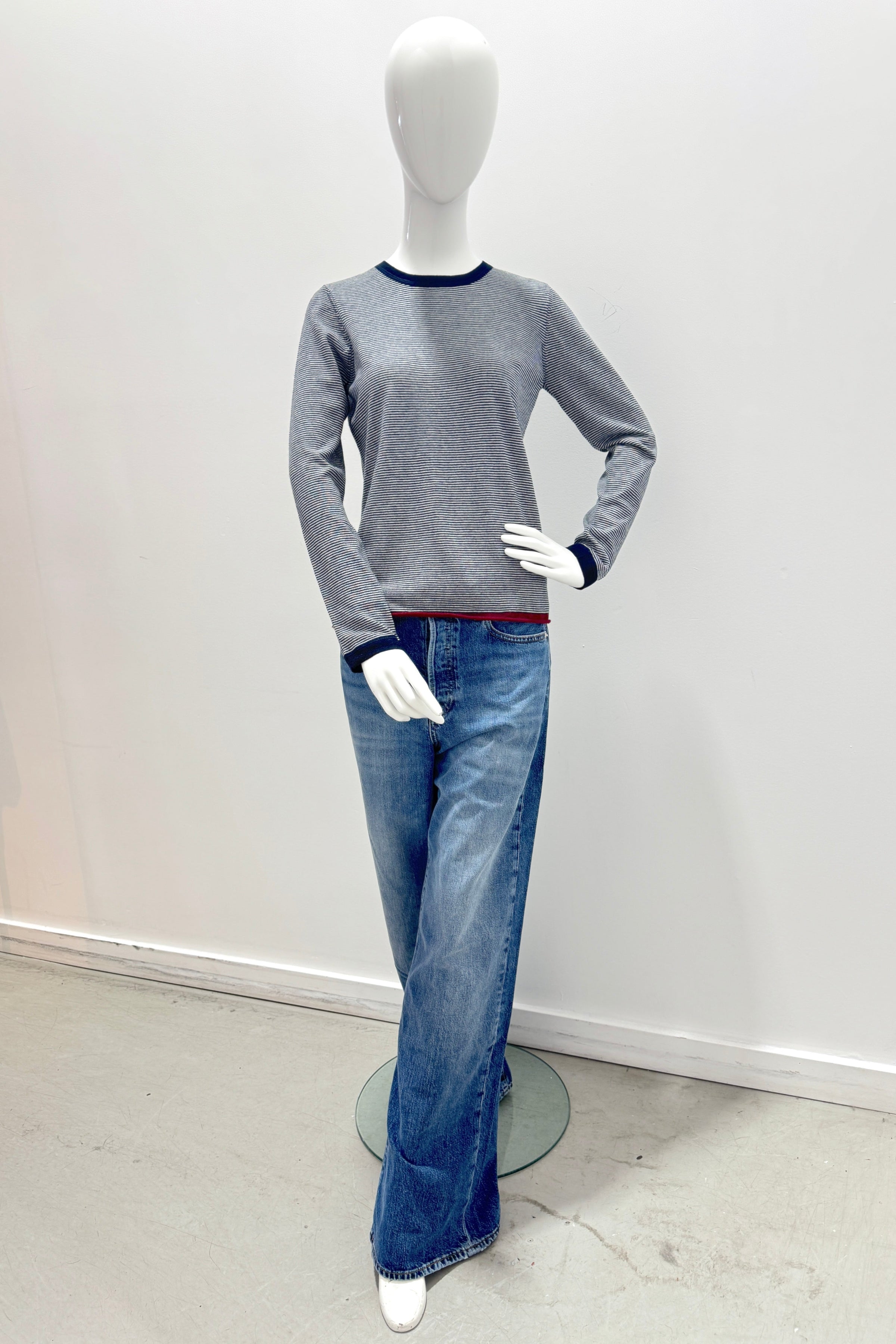 Majestic Filatures Cashmere Stripe Long-Sleeve Crewneck - Marine