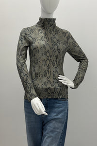 Majestic Filatures M629FTS011-1129 Cotton Cashmere Python Long-Sleeve Turtleneck Barely Beige
