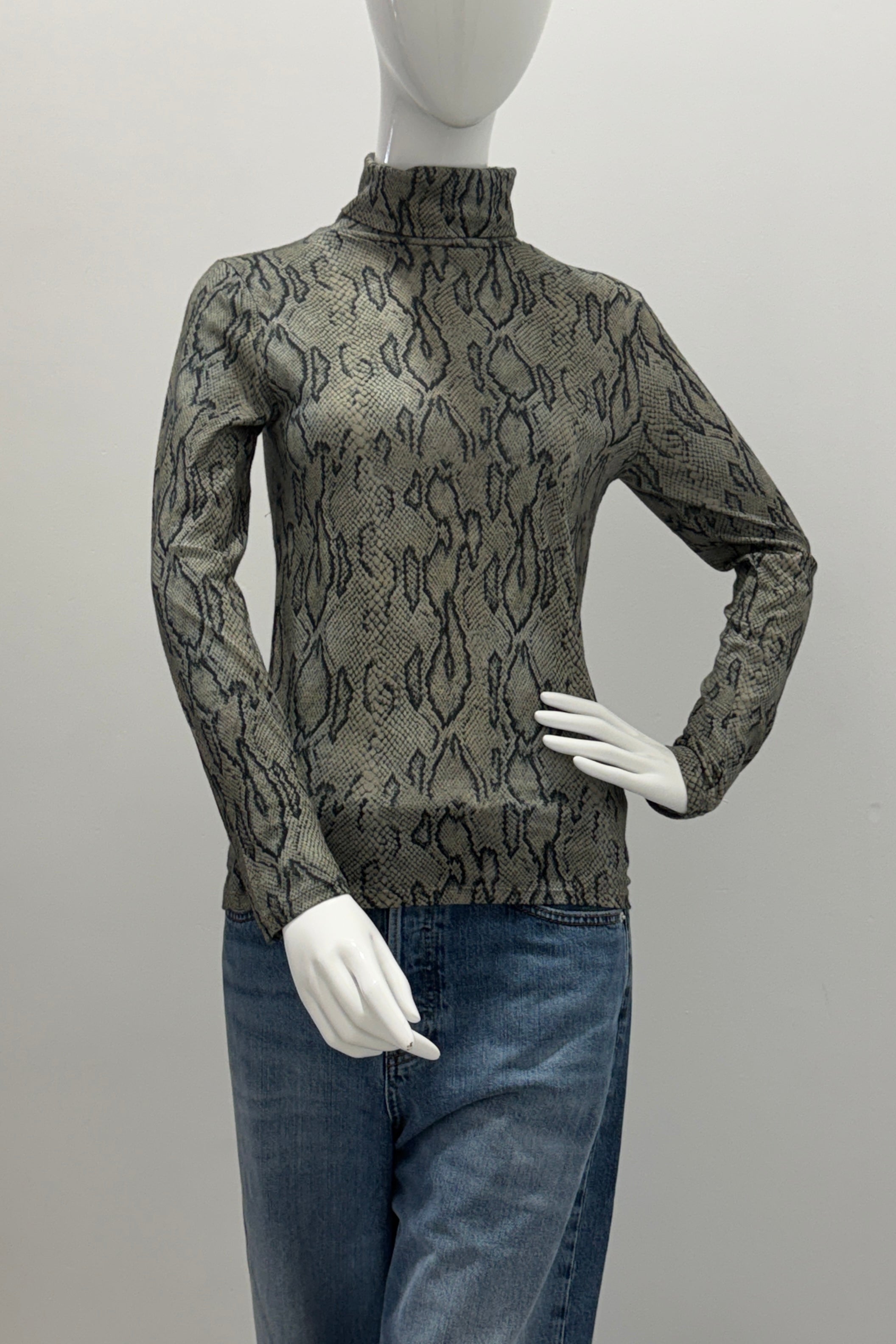 Majestic Filatures M629FTS011-1129 Cotton Cashmere Python Long-Sleeve Turtleneck Barely Beige