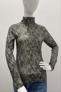 Majestic Filatures M629FTS011-1129 Cotton Cashmere Python Long-Sleeve Turtleneck Barely Beige