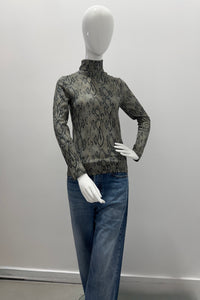 Majestic Filatures M629FTS011-1129 Cotton Cashmere Python Long-Sleeve Turtleneck Barely Beige