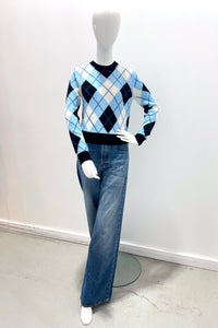 Alice + Olivia Carolee Crewneck Argyle Pullover - Mineral