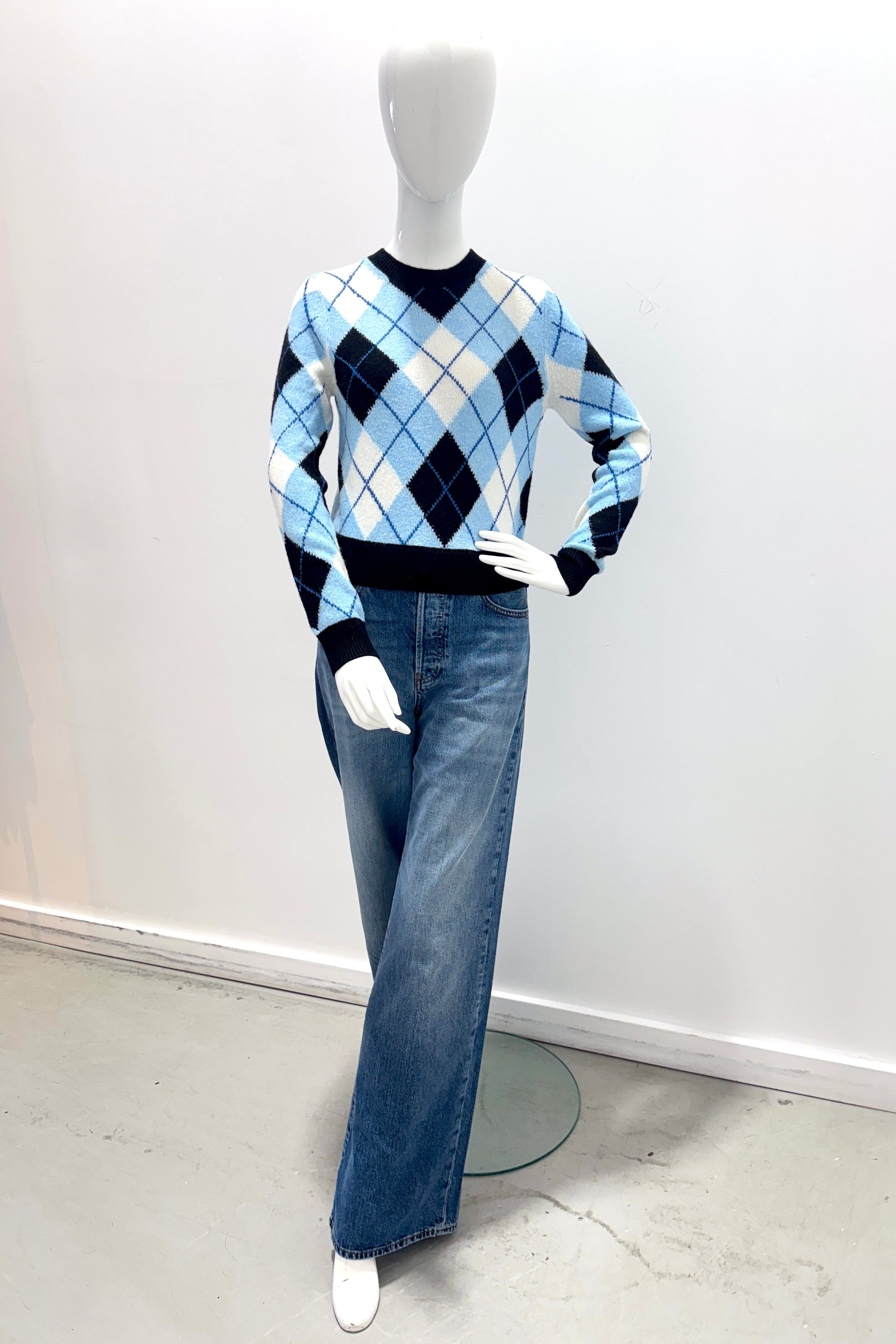 Alice + Olivia Carolee Crewneck Argyle Pullover - Mineral