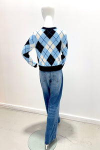 Alice + Olivia Carolee Crewneck Argyle Pullover - Mineral