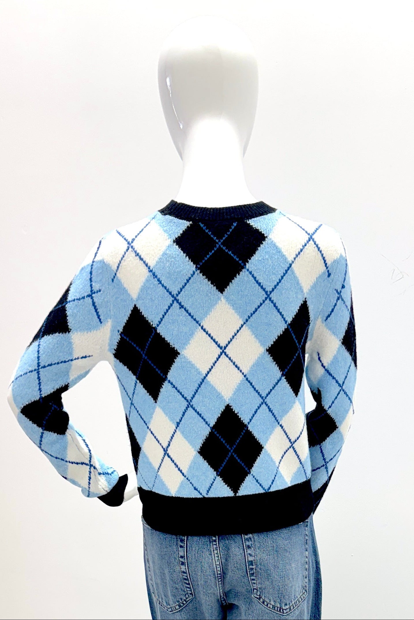 Alice + Olivia Carolee Crewneck Argyle Pullover - Mineral