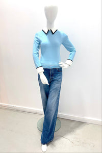 Alice + Olivia Porla Double Collar Sweater - Mineral Blue