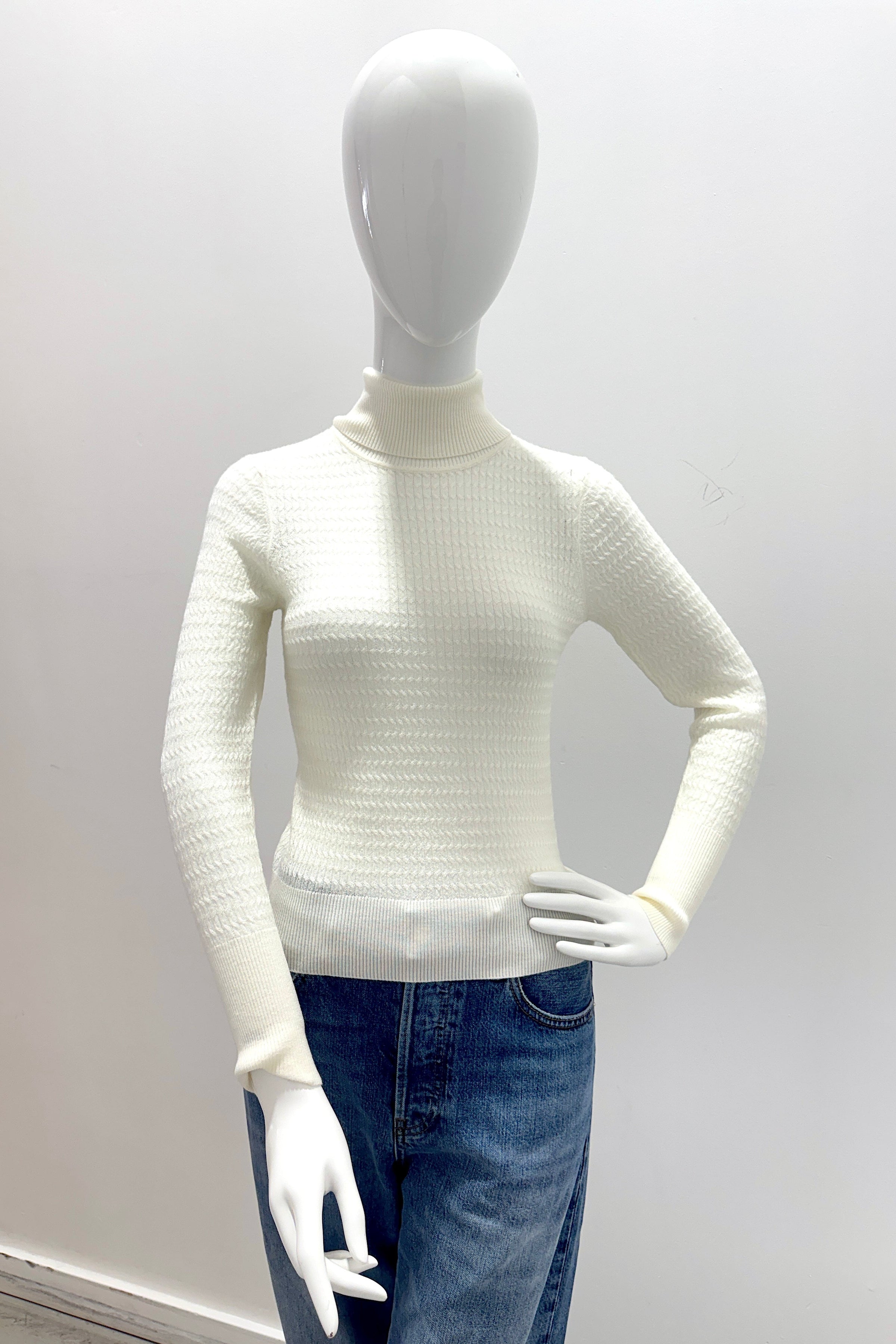 L'Agence Umbra Tissue-Weight Cable Turtleneck - Ivory