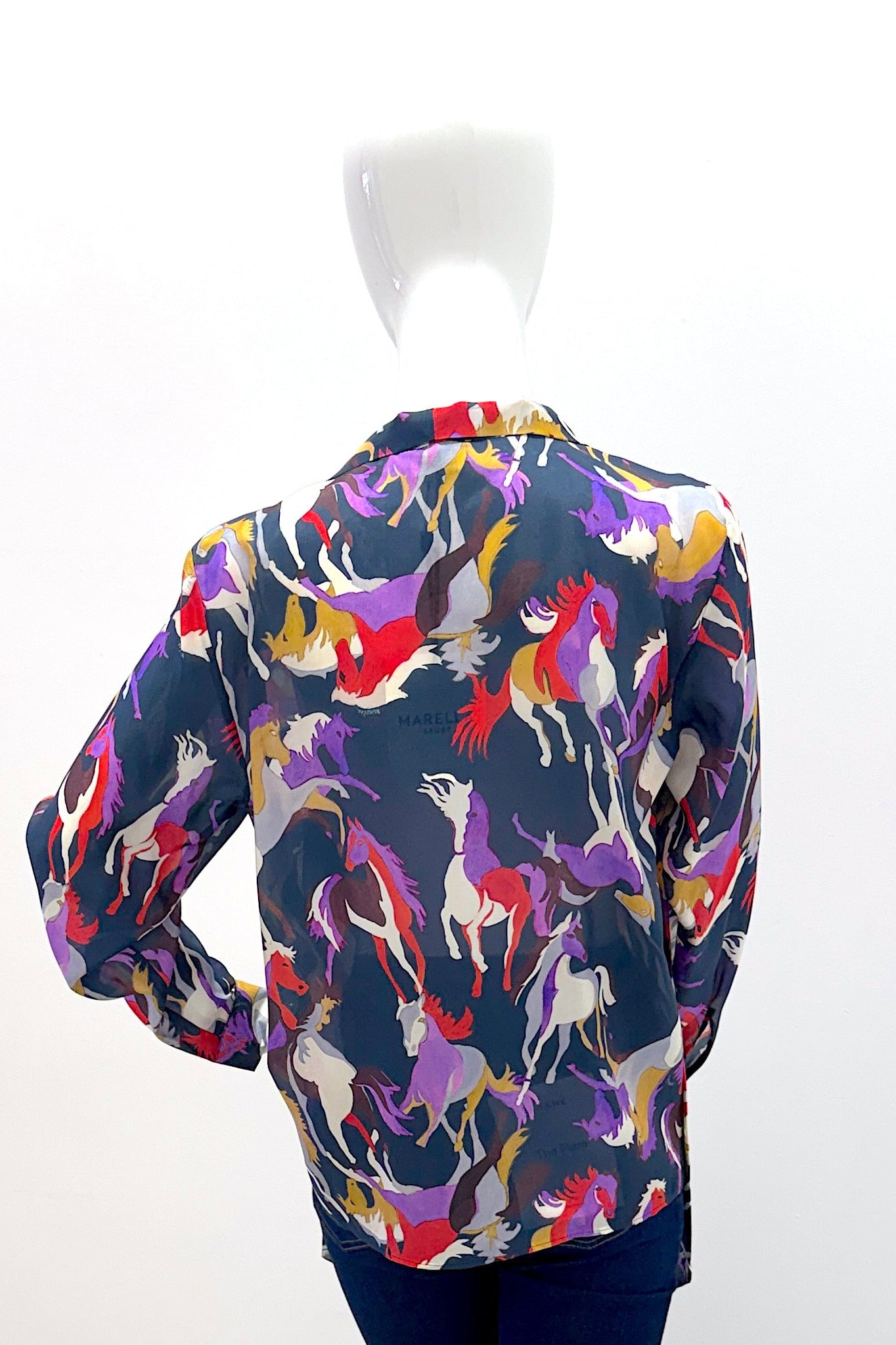 Marella MA10042-002 chemise Nastro bleu marine à motifs chevaux