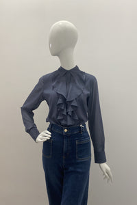 Max Volmary Silk Blouse With Front Ruffles