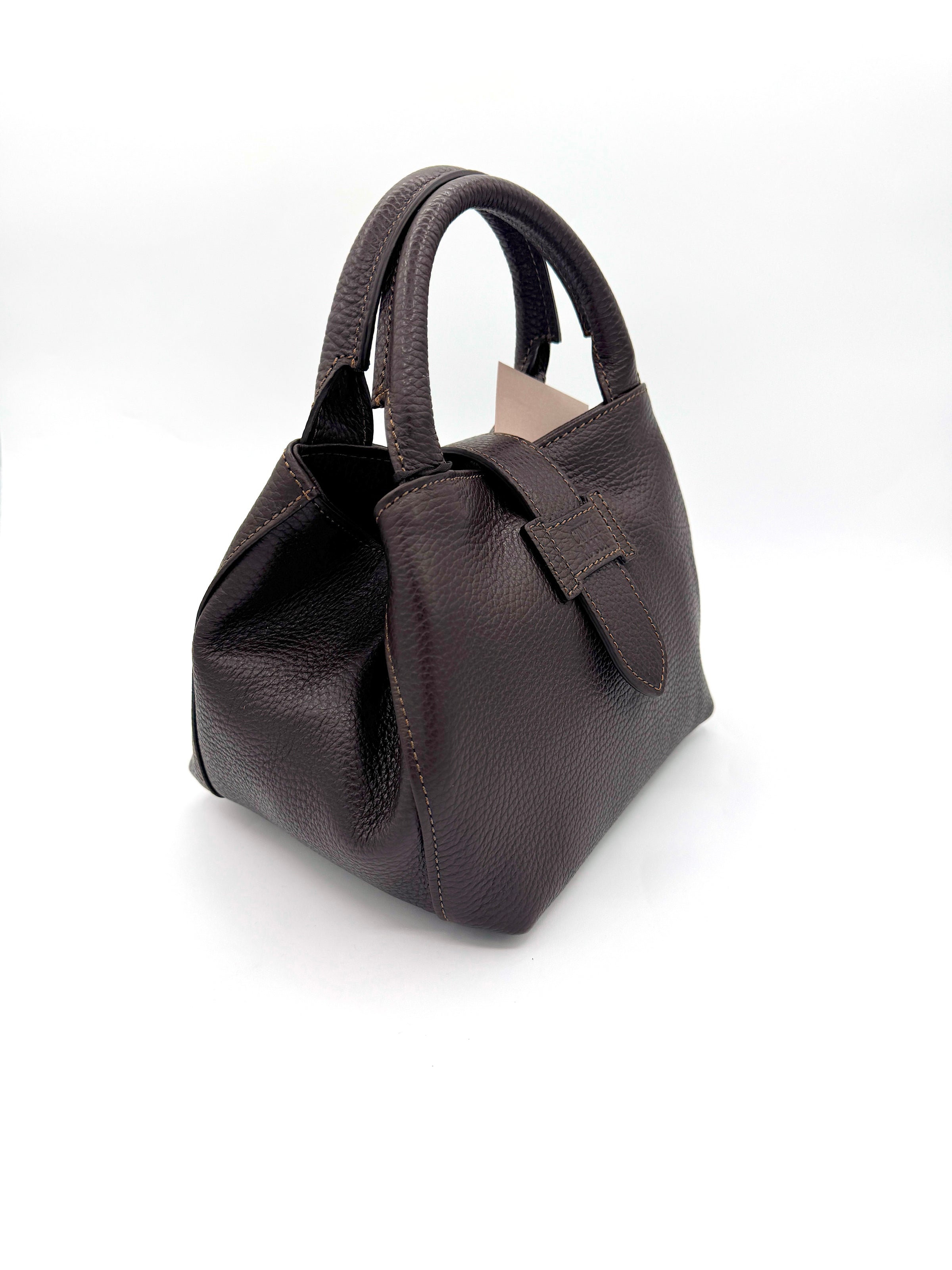 Mini-sac à main en cuir véritable Cinzia Rocca avec bandoulière marron