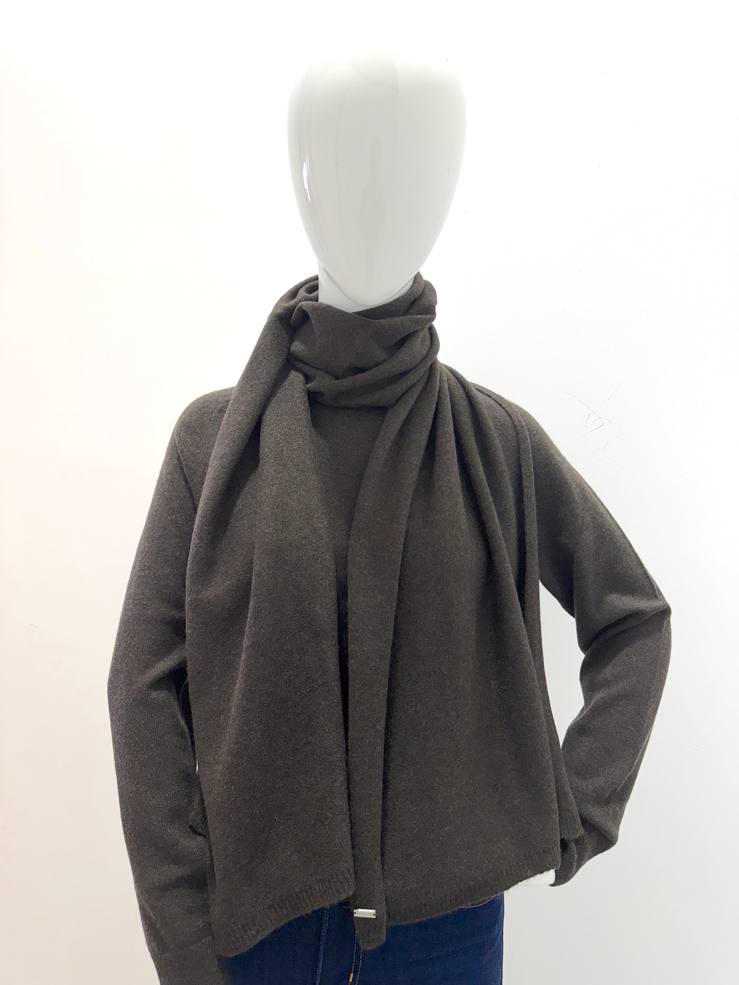 Repeat Organic Cashmere Knitted Scarf Dark Brown