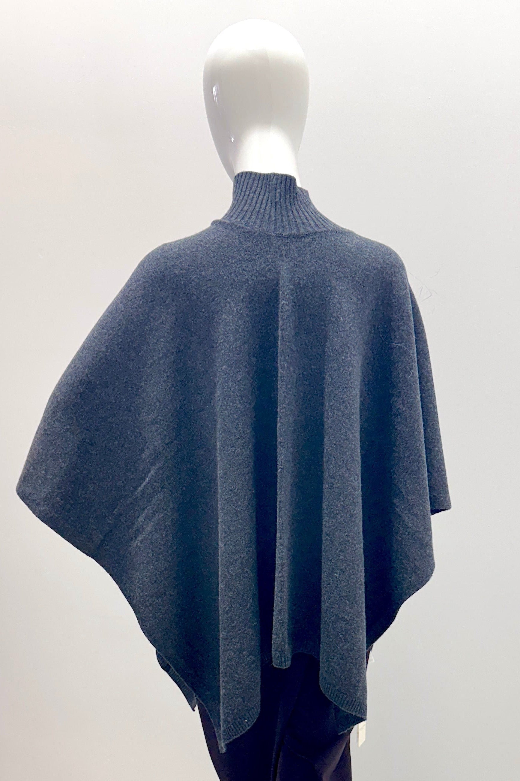 Majestic Filatures Merino Elbow-Sleeve Mock-Neck Poncho Charbon Chine