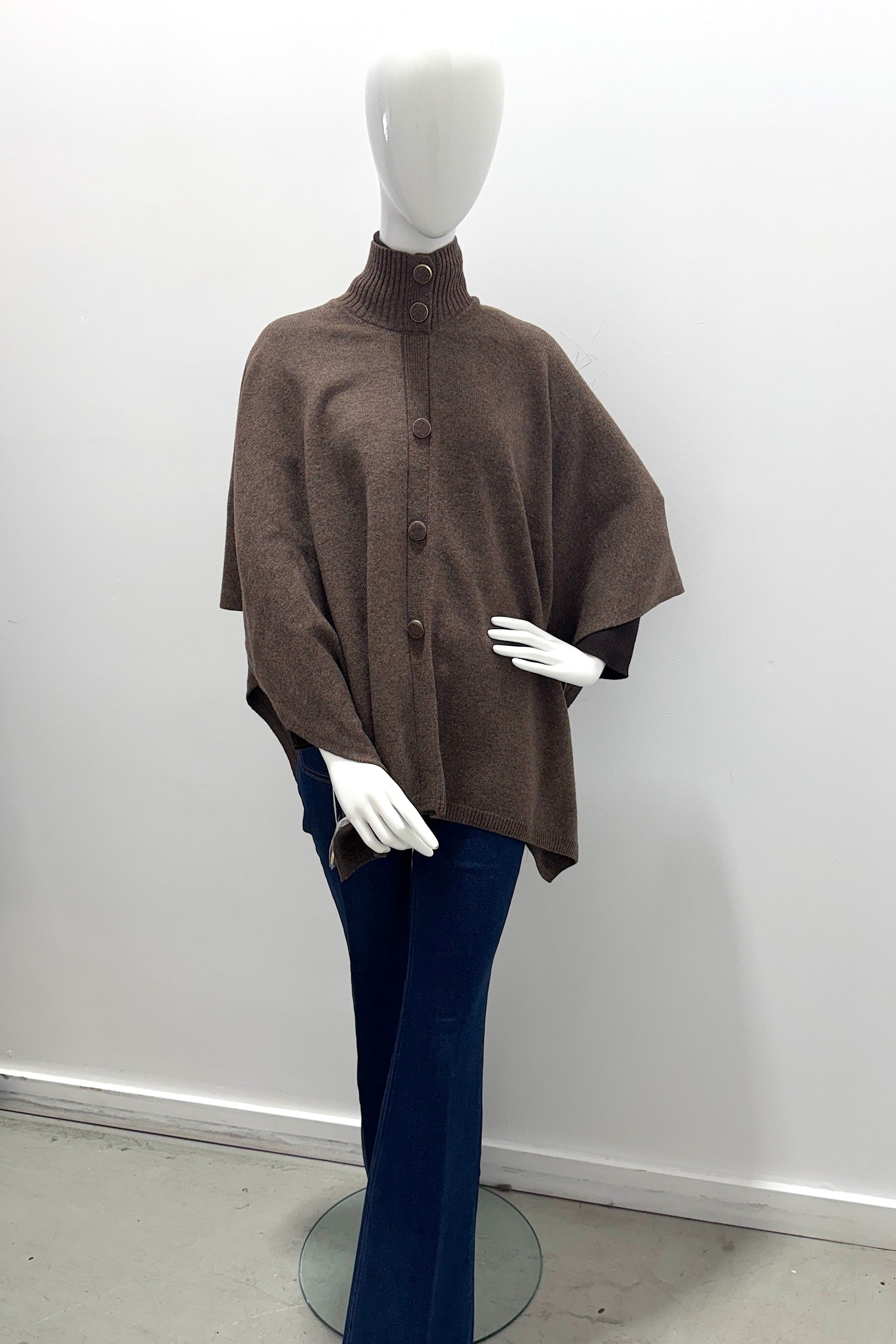 Majestic Filatures Merino Elbow-Sleeve Mock-Neck Poncho Tatanka