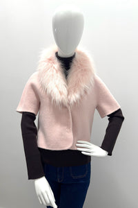 Veste en cachemire à manches courtes PLT6203 Pissenlit avec col en fourrure Blush
