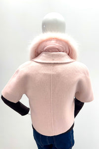 Veste en cachemire à manches courtes PLT6203 Pissenlit avec col en fourrure Blush