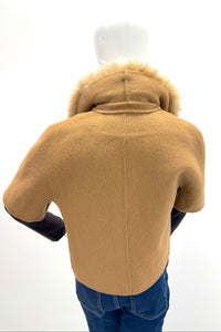 Veste en cachemire à manches courtes PLT6203 Pissenlit avec col en fourrure Camel chaud