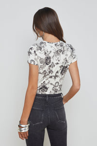 L'Agence Ressi Short Sleeve Baroque Floral Top