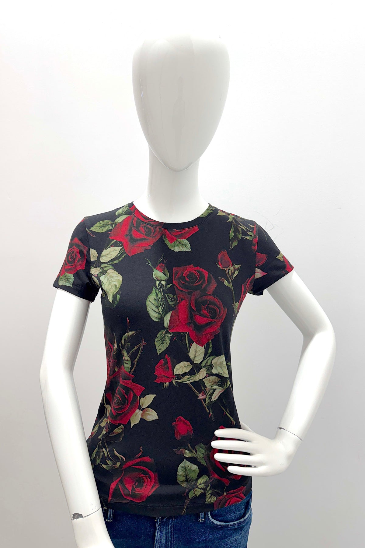 L'Agence 5507CYF-BRSE Ressi top ras-du-cou à manches courtes Black/Burgundy Romantic Rose