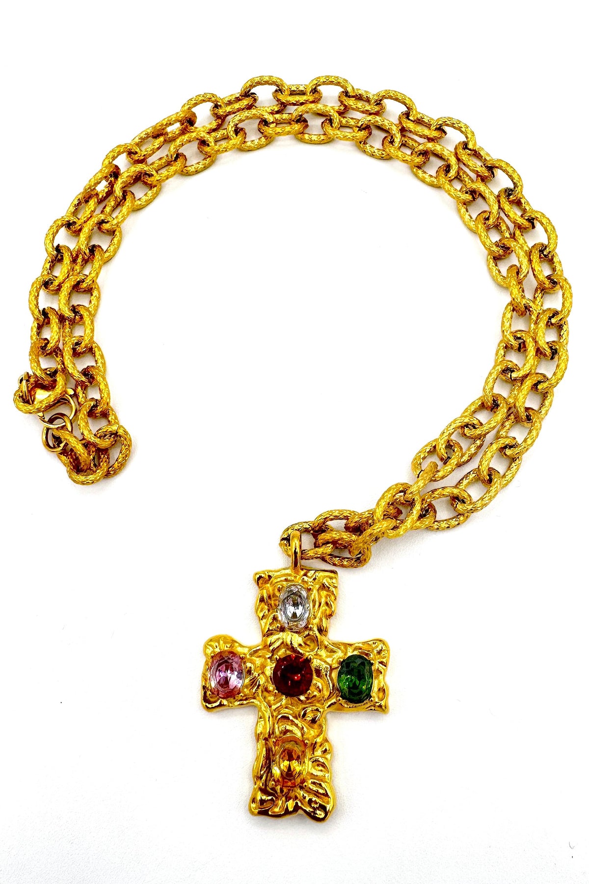 Aether Designs Bowie Jewelled Cross Necklace Gold/Multi
