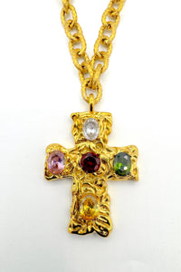 Aether Designs Bowie Jewelled Cross Necklace Gold/Multi