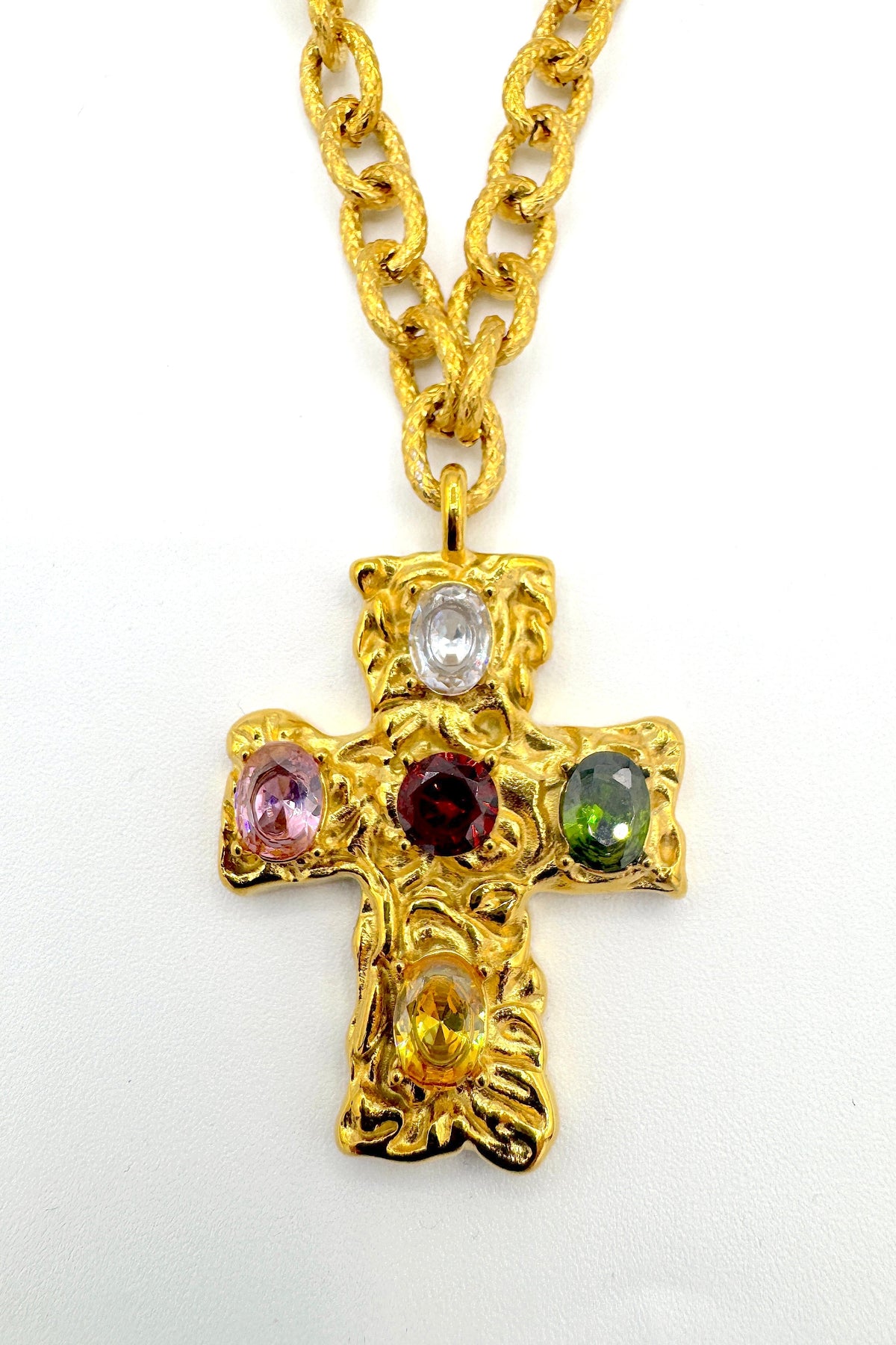 Aether Designs Bowie Jewelled Cross Necklace Gold/Multi