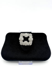 Pochette en velours avec pièce en cristal carrée noire