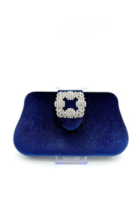 Velvet Clutch With Square Crystal Piece Blue