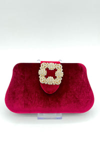 Velvet Clutch With Square Crystal Piece Red