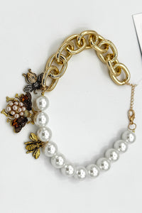 Tres Chic Bee Crystal and Pearl Necklace