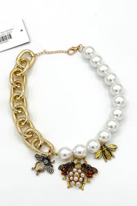 Tres Chic Bee Crystal and Pearl Necklace