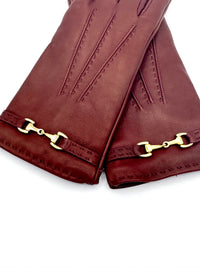 Cinzia Rocca Nappa Leather Gloves with Band and Hook Bordeaux