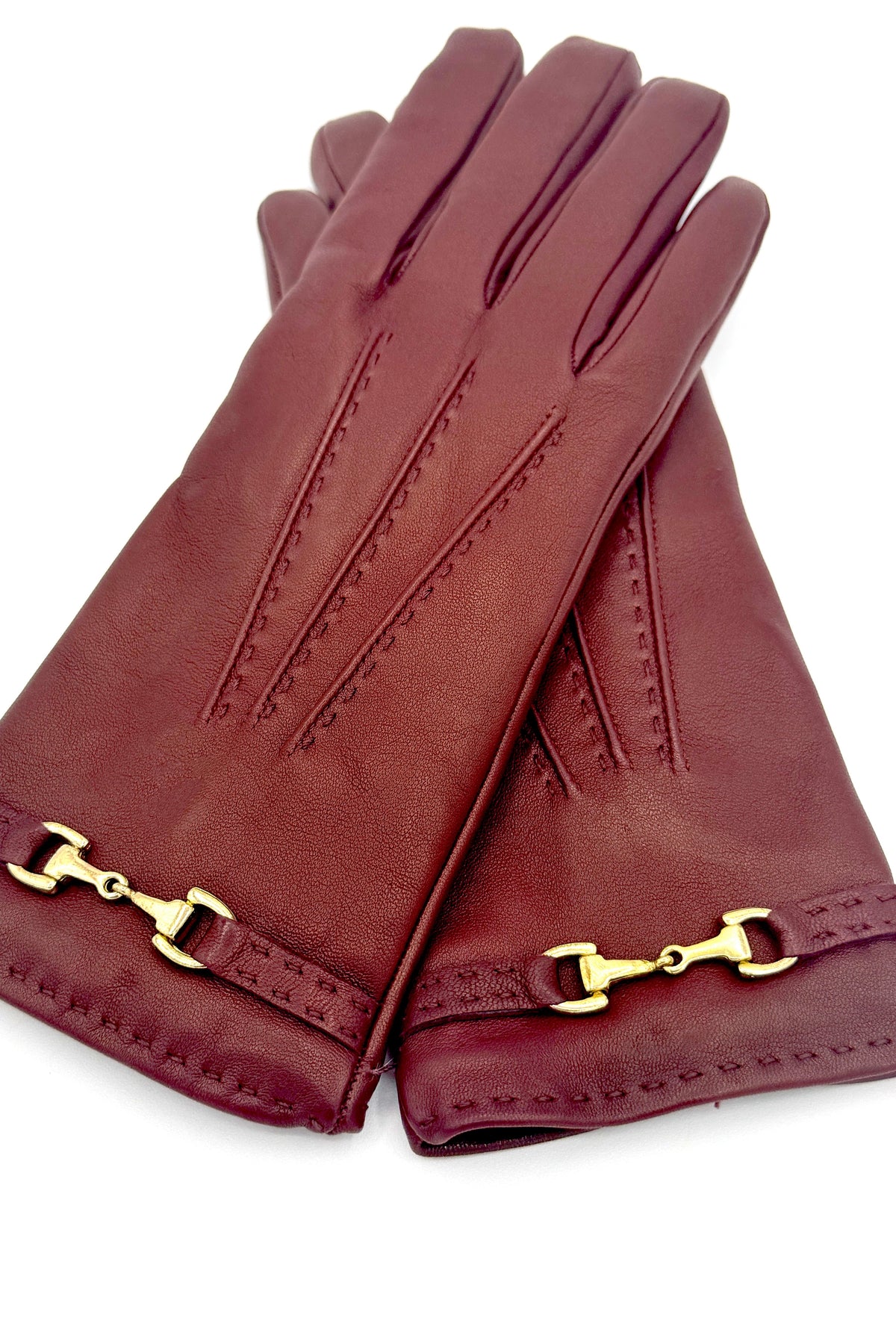 Cinzia Rocca Nappa Leather Gloves with Band and Hook Bordeaux