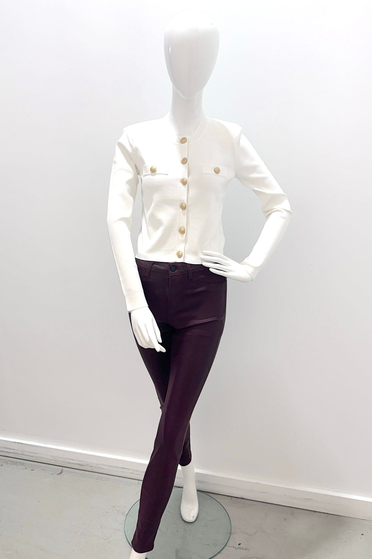 L'Agence 2352PDDC-DPSC Jean skinny taille haute Marguerite enduit Deep Sangria