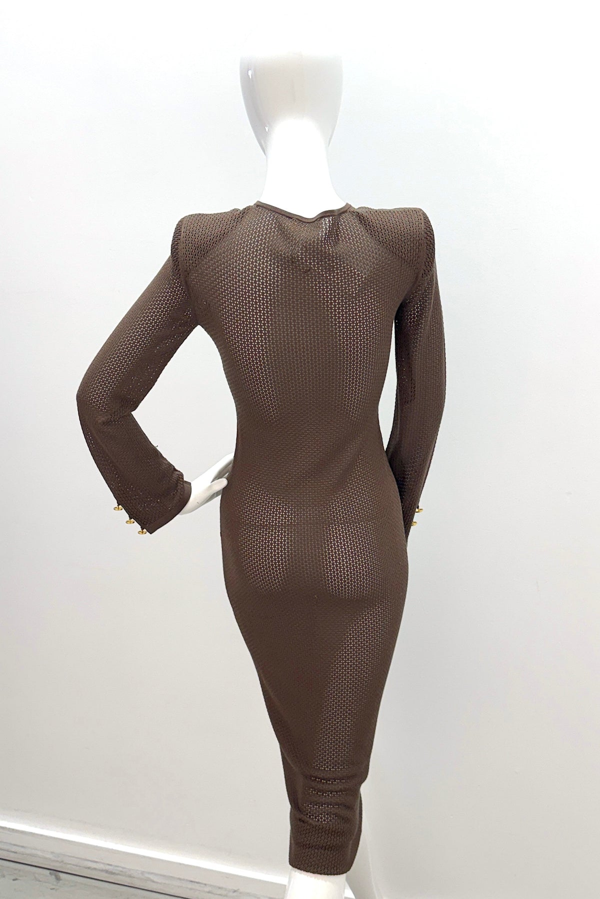 L'Agence 80190RMT-DBGL Robe à maille ajourée Sydney marron foncé/or