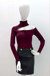 L'Agence 80049NXC2-MRLR Haut en maille à découpes Azia rouge merlot
