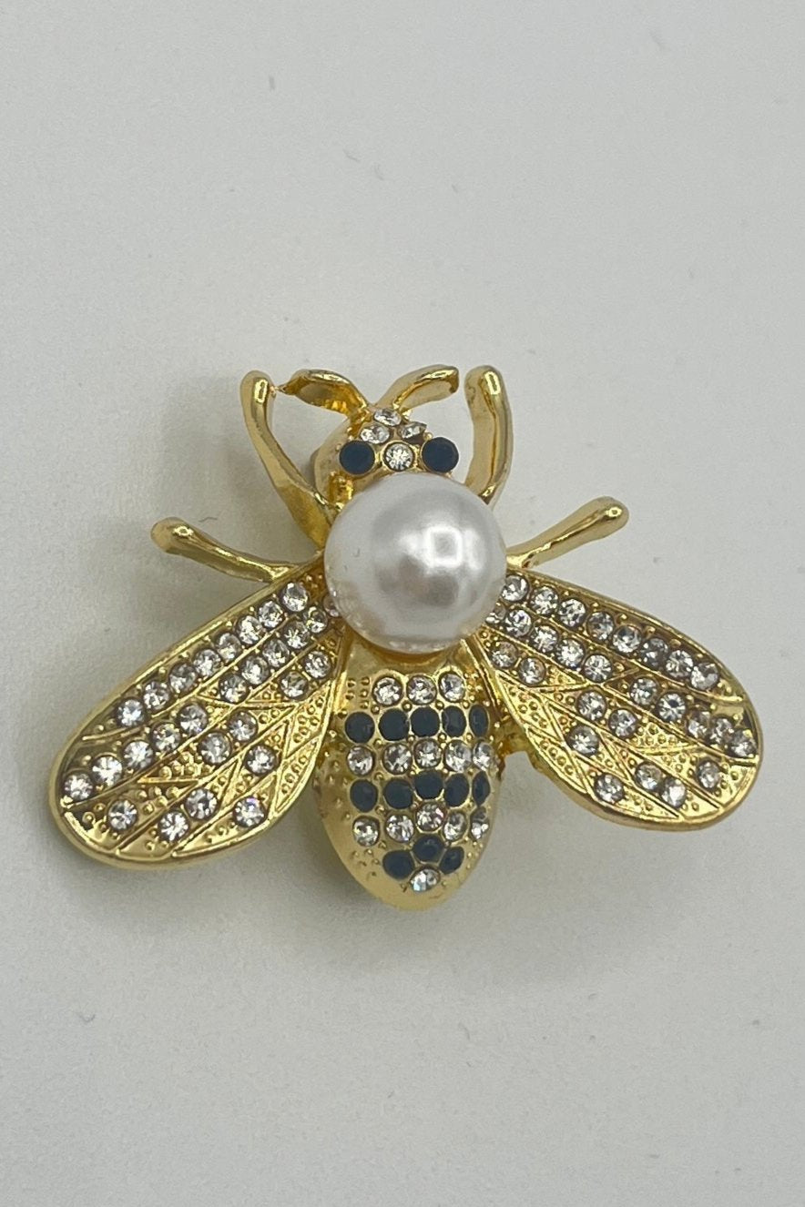 Broche Abeille Tres Chic avec Strass Blancs et Perle