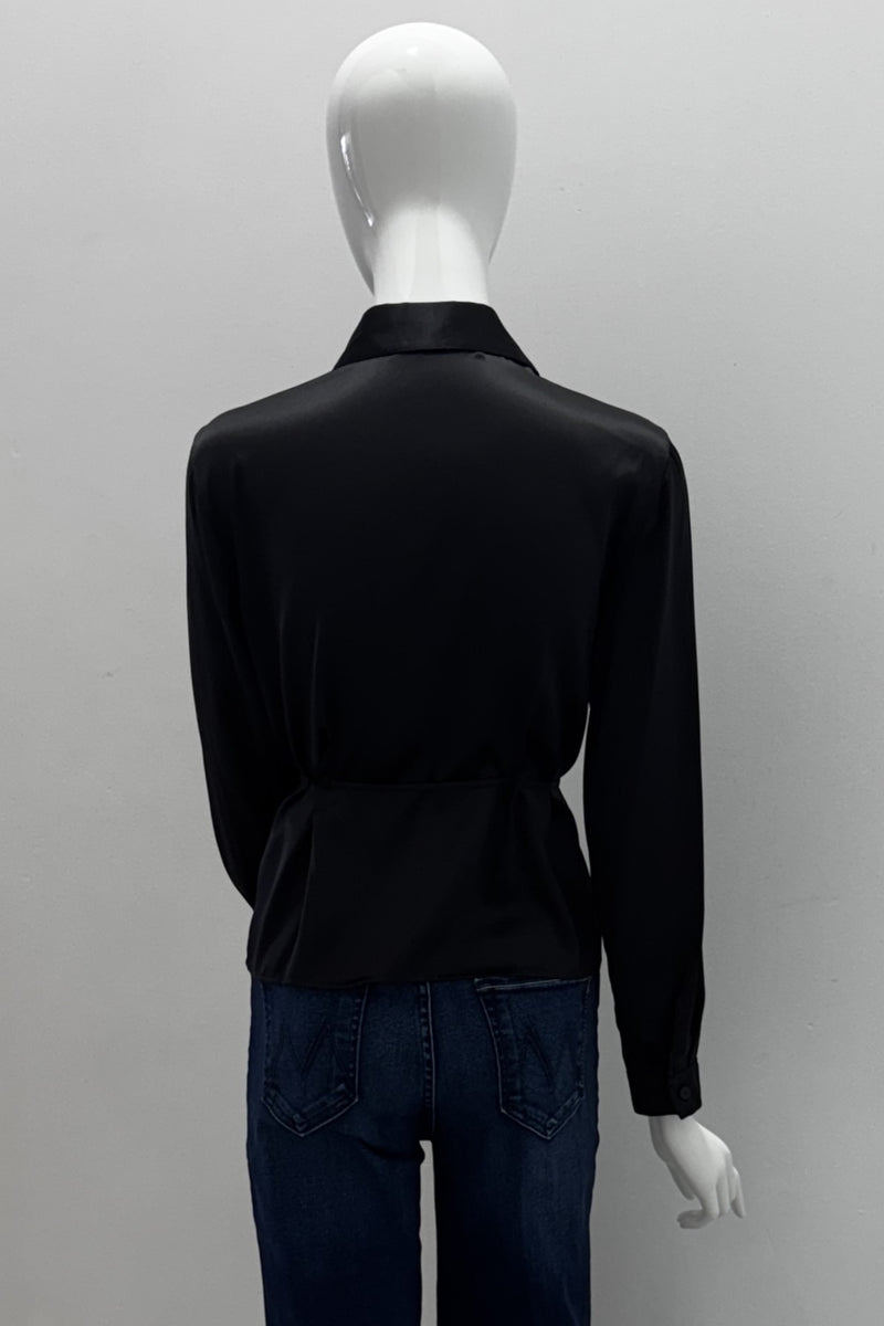 Purotatto Tie Waist Hidden Buttons Silk Blouse