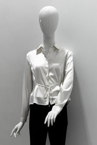 Purotatto Tie Waist Hidden Buttons Silk Blouse