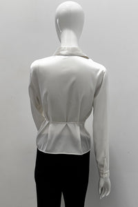 Purotatto Tie Waist Hidden Buttons Silk Blouse