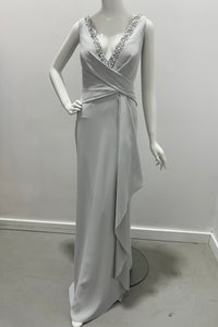 Gemy Maalouf V Neck Beaded Gown with Slit