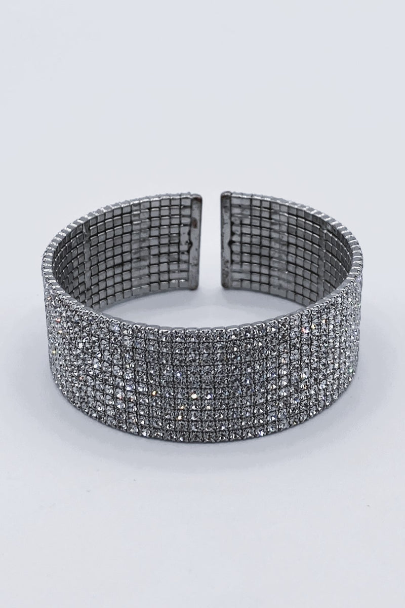 Rin & Tube 10-row Rhinestone Cuff Bracelet