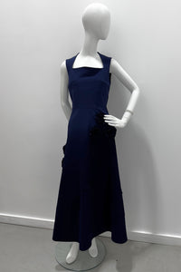 Greta Constantine Parrot Scoop-Neck Midi Dress With Carnation Floral-Applique