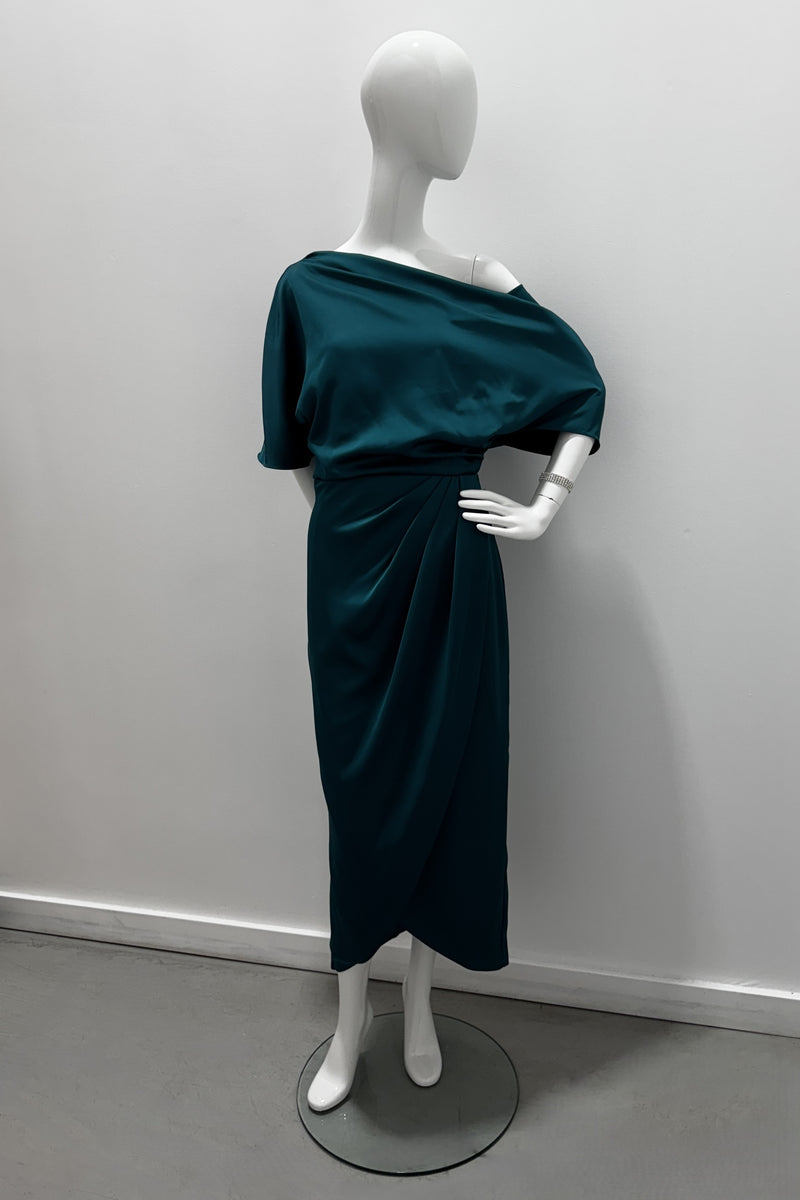 Theia Rayna One Shoulder Draped Gown