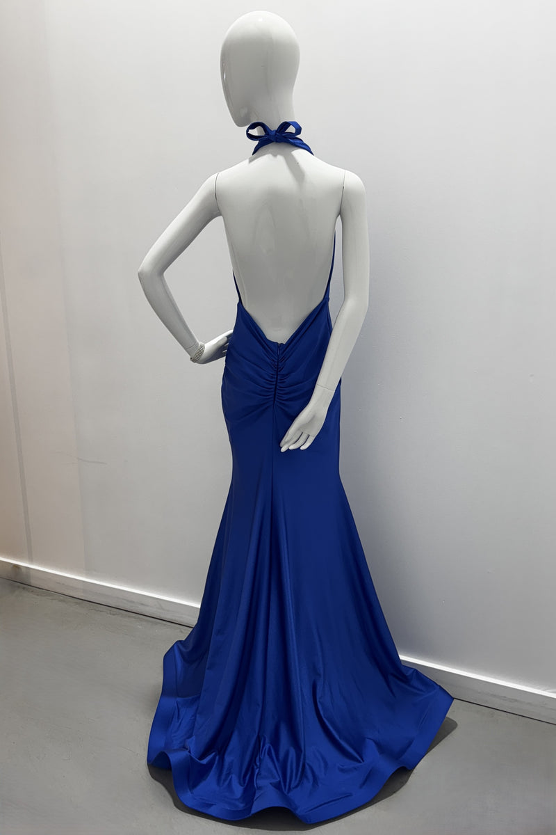 Jessica Angel Halter Tie At Neck Form Fitting High Side Slit Gown