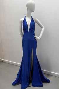 Jessica Angel Halter Tie At Neck Form Fitting High Side Slit Gown
