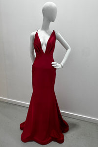 Jessica Angel Spaghetti Straps Low Back With Ruching Form Fitting Gown