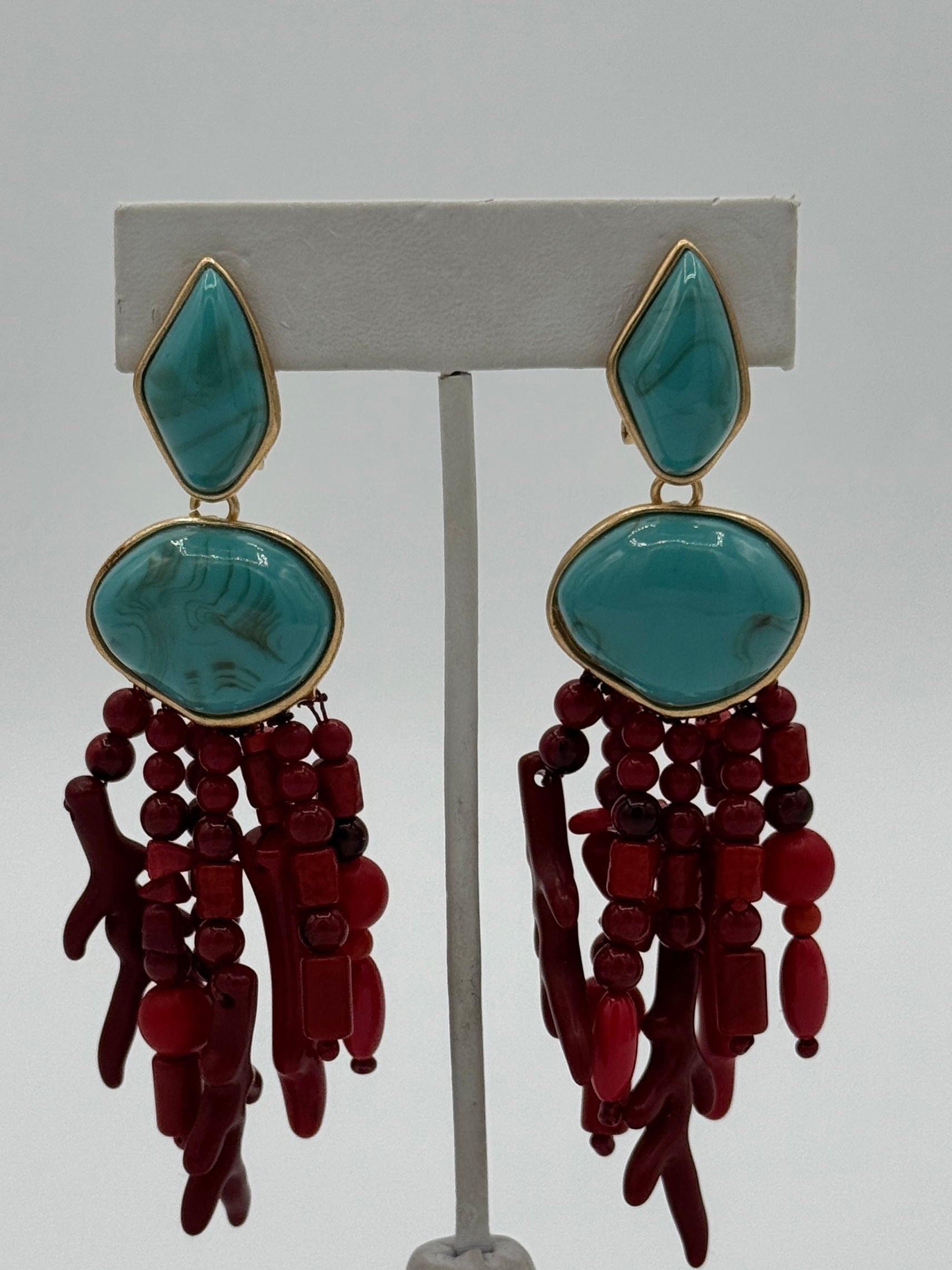 Boucles d'oreilles corail turquoise Tres Chic