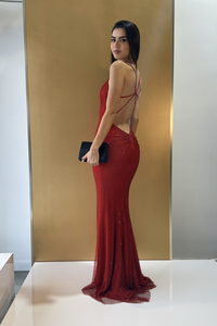 High Slit Backless V-Neck Sleek Gown