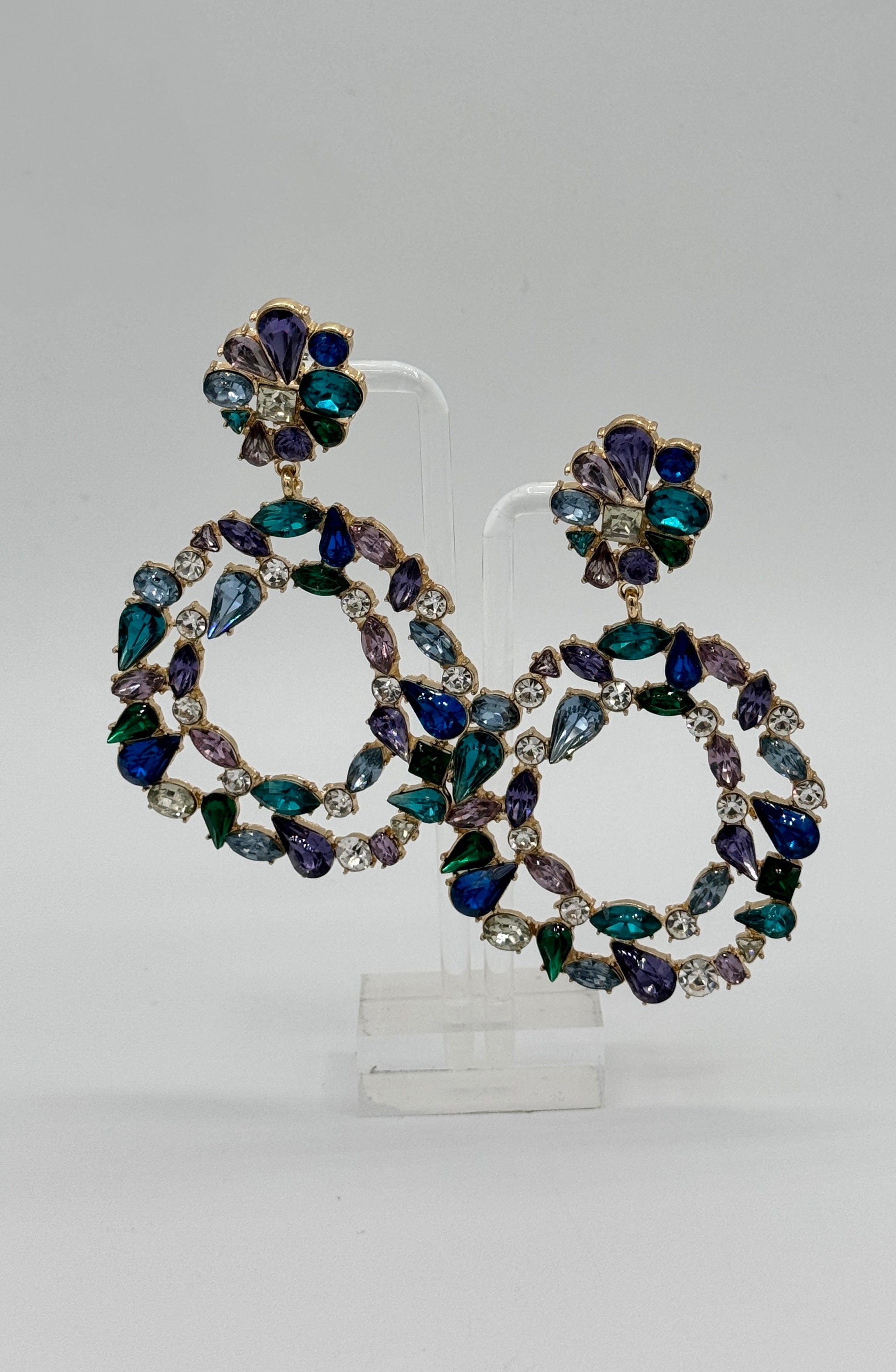 Boucles d'oreilles Tres Chic Cristaux précieux multicolores bleu/vert